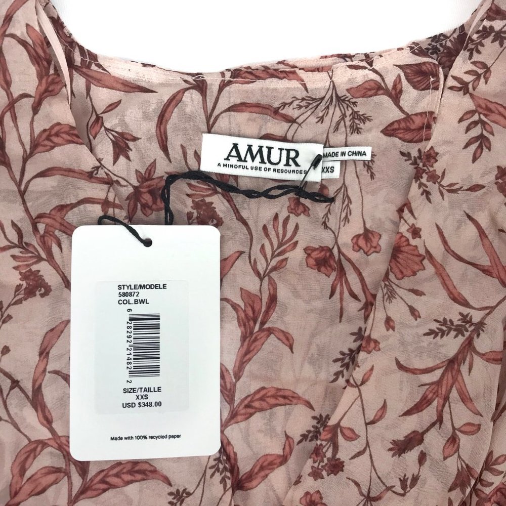 AMUR Helene Tie Waist Floral Silk Wrap Crop Top - Picture 12 of 16